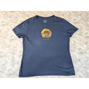 Life Is Good Womens Medium Sunflower Graphic T Shirt Blue Casual Short Sleeve Te